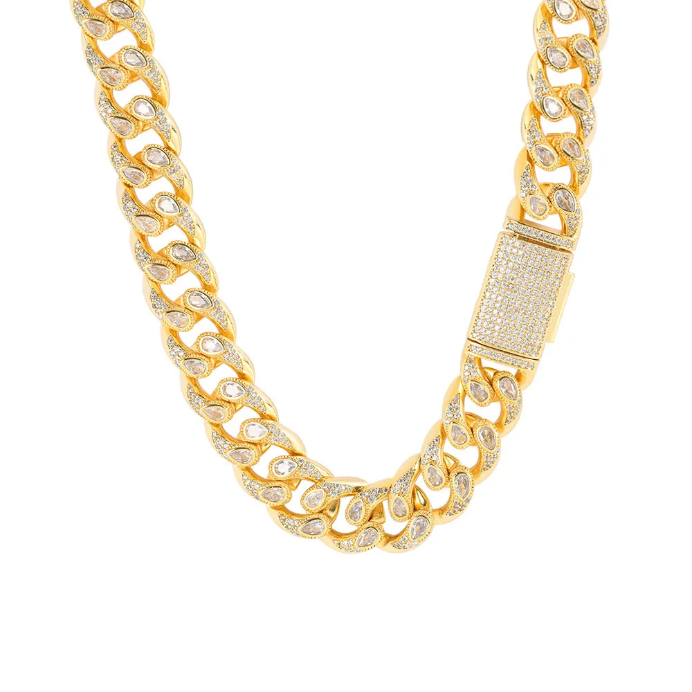 16mm Zirconia Evil Eyes Cuban Chain Brass Necklace