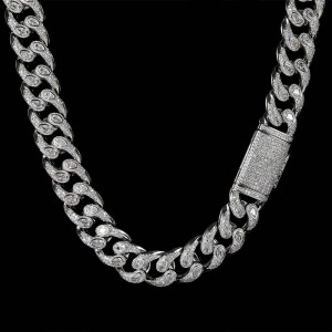 16mm Zirconia Evil Eyes Cuban Chain Brass Necklace