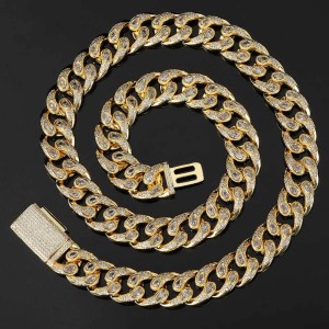 16mm Zirconia Evil Eyes Cuban Chain Brass Necklace