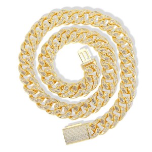 16mm Zirconia Evil Eyes Cuban Chain Brass Necklace