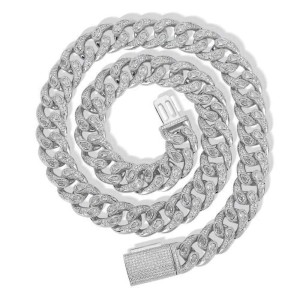16mm Zirconia Evil Eyes Cuban Chain Brass Necklace