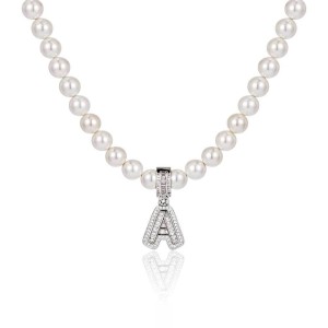 Artificial Pearl Chain Zirconia Letters  Pendant Necklace