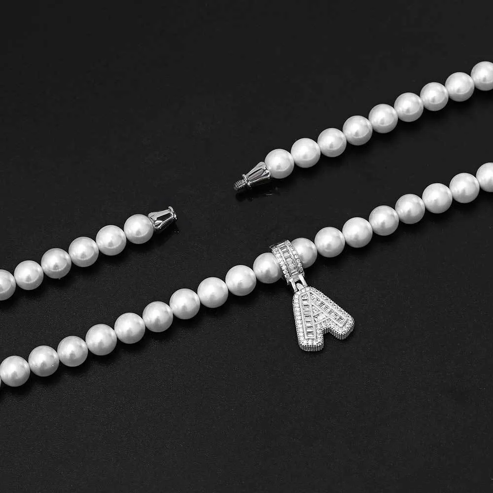 Artificial Pearl Chain Zirconia Letters  Pendant Necklace - image2