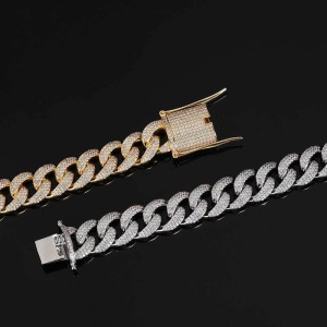 15mm Three Rows Zirconia Cuban Chain Brass Necklace