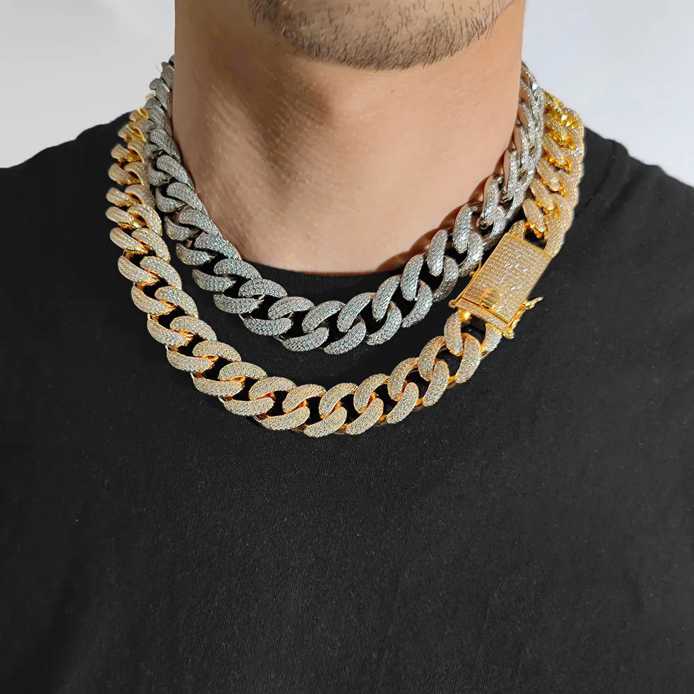 18mm Three Rows Zirconia Cuban Chain Brass Necklace - image1