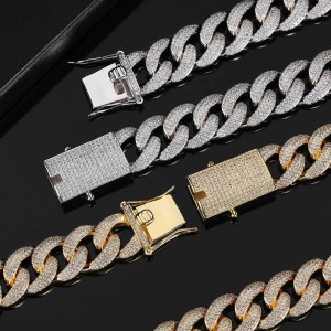 18mm Three Rows Zirconia Cuban Chain Brass Necklace
