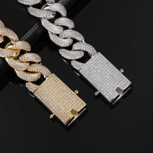 18mm Three Rows Zirconia Cuban Chain Brass Necklace