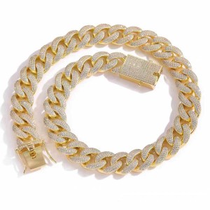 18mm Three Rows Zirconia Cuban Chain Brass Necklace