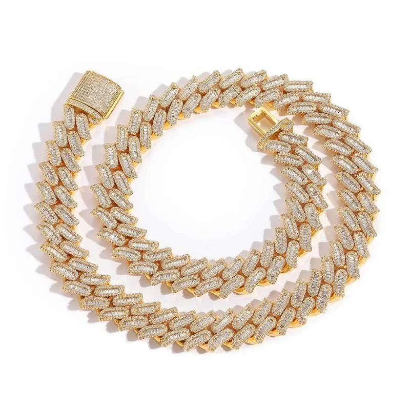 15mm Rectangle Zirconia Cuban Chain Brass Hiphop Necklace