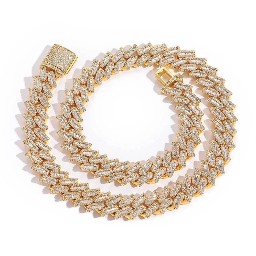 15mm Rectangle Zirconia Cuban Chain Brass Hiphop Necklace