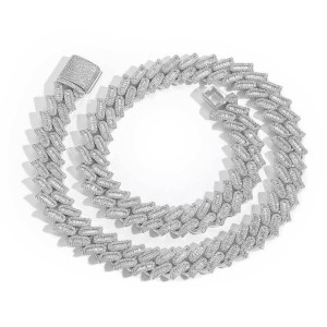 15mm Rectangle Zirconia Cuban Chain Brass Hiphop Necklace
