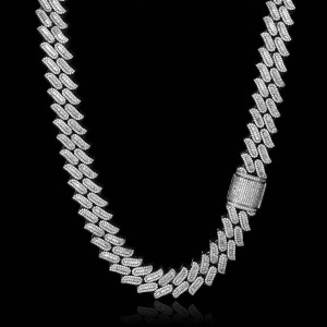 15mm Rectangle Zirconia Cuban Chain Brass Hiphop Necklace