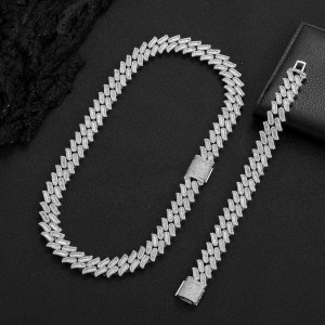 15mm Rectangle Zirconia Cuban Chain Brass Hiphop Necklace