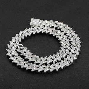 15mm Rectangle Zirconia Cuban Chain Brass Hiphop Necklace