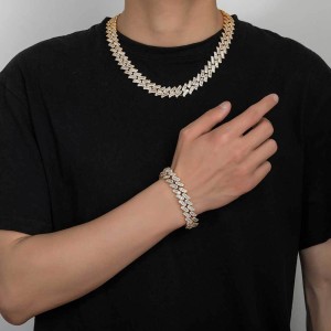 15mm Rectangle Zirconia Cuban Chain Brass Hiphop Necklace