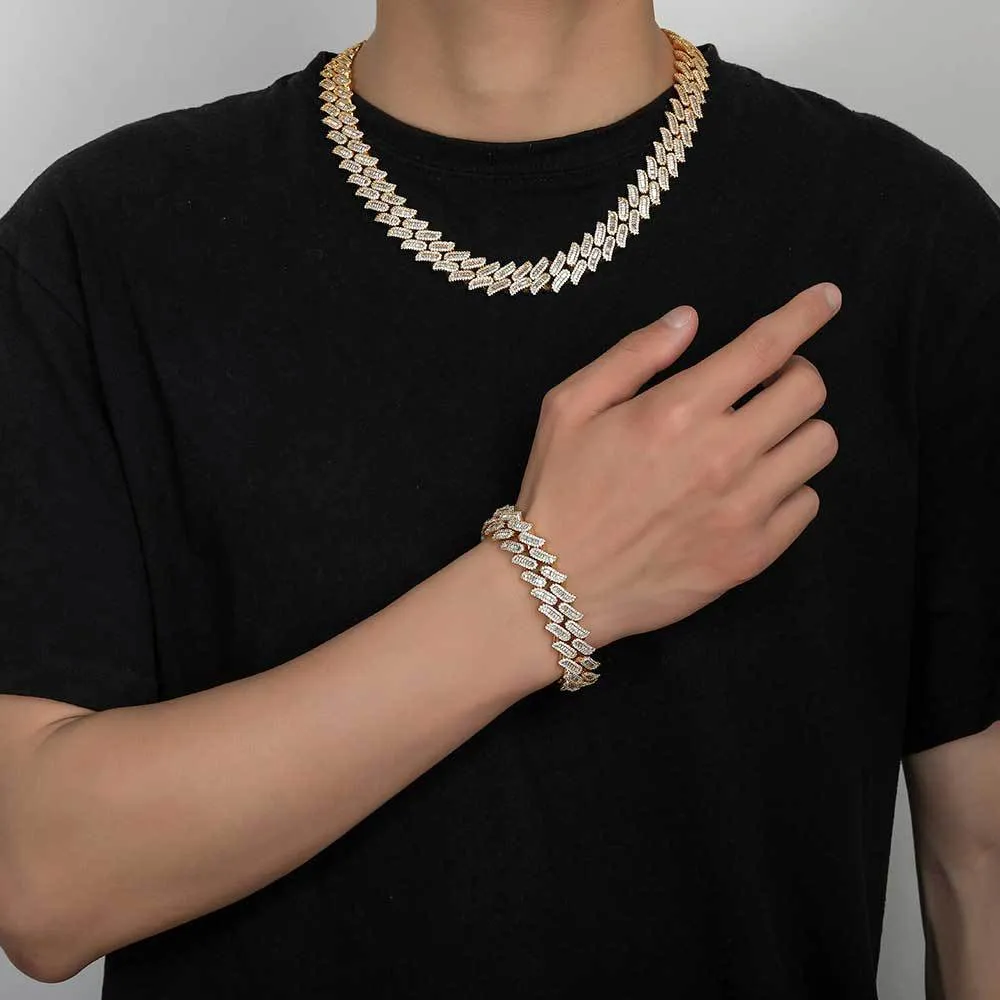 15mm Rectangle Zirconia Cuban Chain Brass Hiphop Necklace - image1