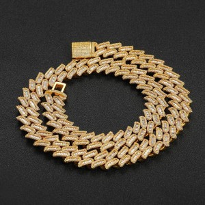 15mm Rectangle Zirconia Cuban Chain Brass Hiphop Necklace