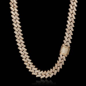 15mm Rectangle Zirconia Cuban Chain Brass Hiphop Necklace