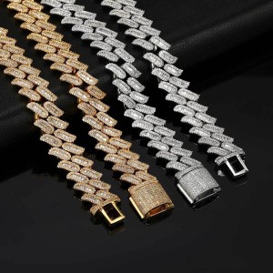 15mm Rectangle Zirconia Cuban Chain Brass Hiphop Necklace