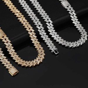 15mm Rectangle Zirconia Cuban Chain Brass Hiphop Necklace