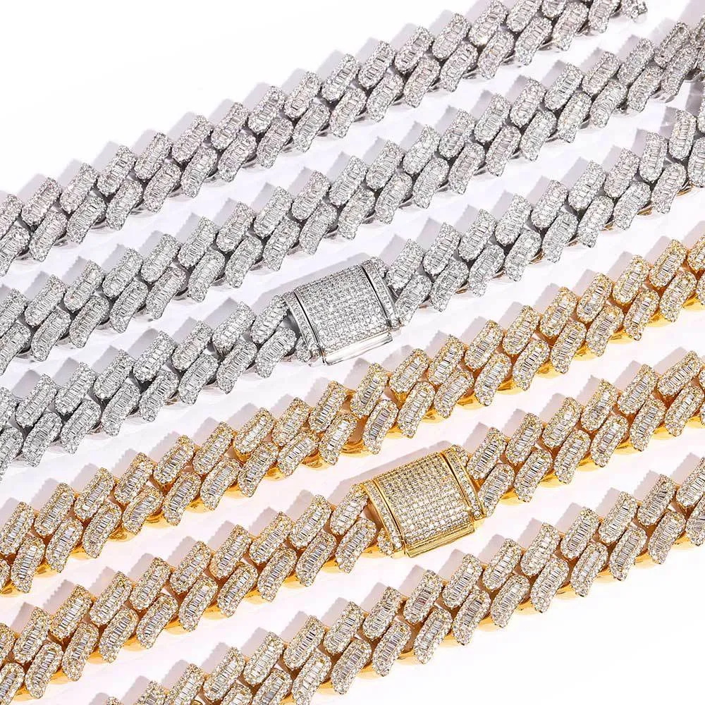 15mm Rectangle Zirconia Cuban Chain Brass Hiphop Necklace - image2