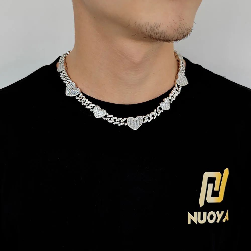 9mm Cubic Zirconia Heart Cuban Chain Brass Necklace - image1
