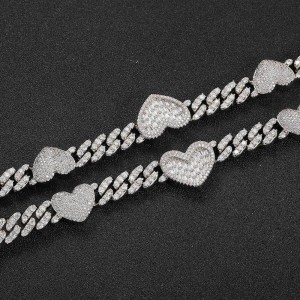 9mm Cubic Zirconia Heart Cuban Chain Brass Necklace