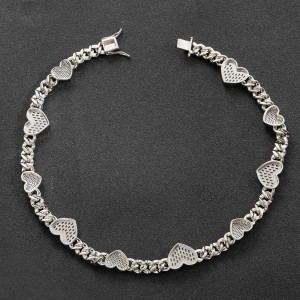9mm Cubic Zirconia Heart Cuban Chain Brass Necklace