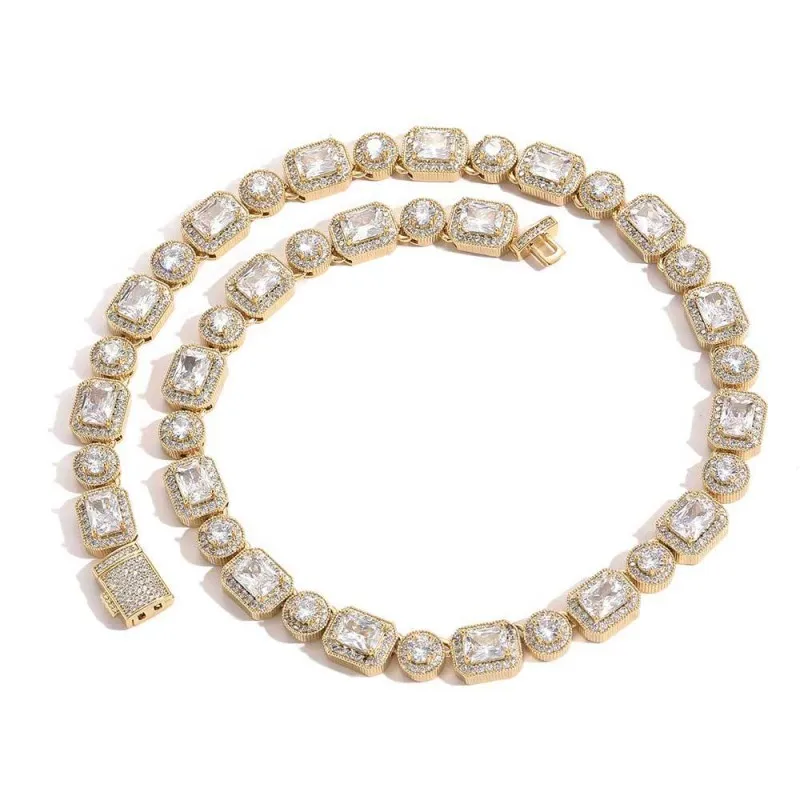 10mm Rectangle Round Zirconia Ice Sugar Chain Brass Necklace