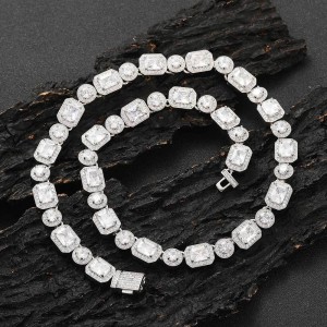10mm Rectangle Round Zirconia Ice Sugar Chain Brass Necklace