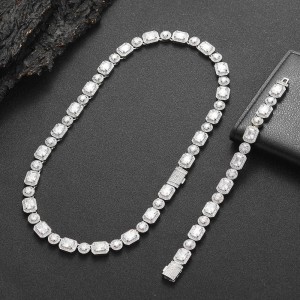 10mm Rectangle Round Zirconia Ice Sugar Chain Brass Necklace