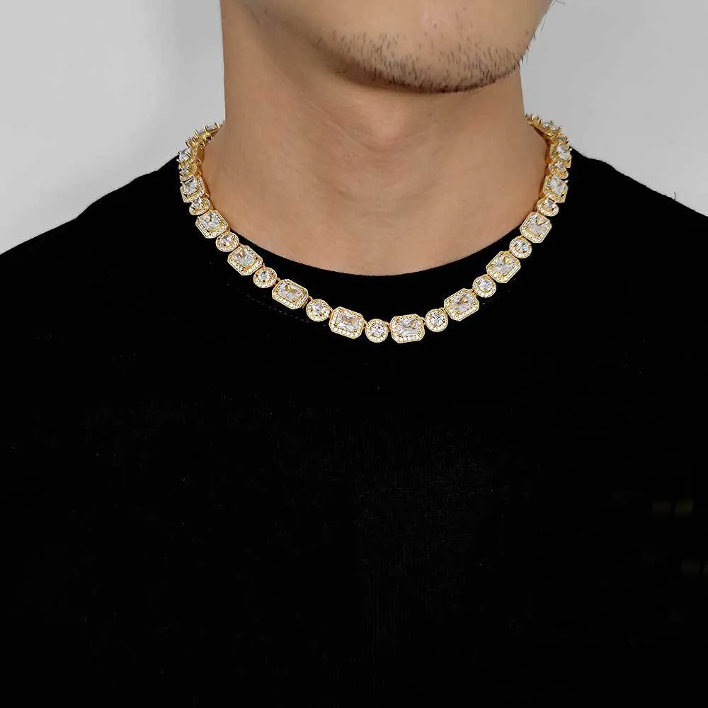 10mm Rectangle Round Zirconia Ice Sugar Chain Brass Necklace - image1