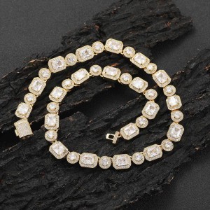 10mm Rectangle Round Zirconia Ice Sugar Chain Brass Necklace