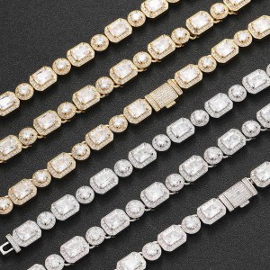 10mm Rectangle Round Zirconia Ice Sugar Chain Brass Necklace