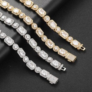 10mm Rectangle Round Zirconia Ice Sugar Chain Brass Necklace