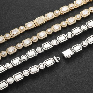 10mm Rectangle Round Zirconia Ice Sugar Chain Brass Necklace