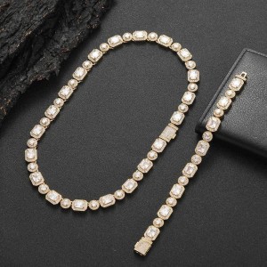 10mm Rectangle Round Zirconia Ice Sugar Chain Brass Necklace