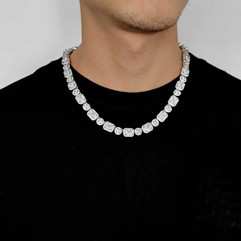 10mm Rectangle Round Zirconia Ice Sugar Chain Brass Necklace - image2