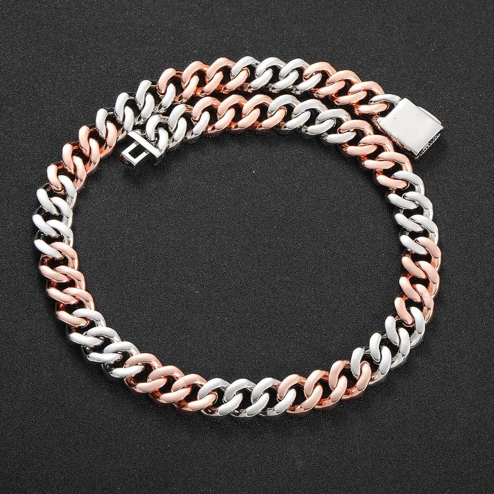 15mm Two Tone T Shape Zirconia  Cuban Chain Brass Necklace - image2