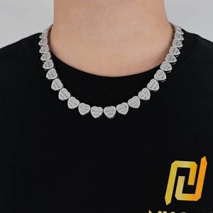 12mm Hip Hop Zirconia Heart Chain Brass Necklace