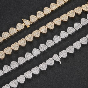 12mm Hip Hop Zirconia Heart Chain Brass Necklace