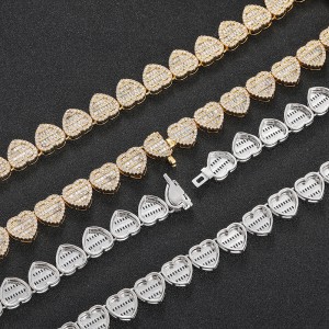 12mm Hip Hop Zirconia Heart Chain Brass Necklace