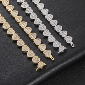 12mm Hip Hop Zirconia Heart Chain Brass Necklace