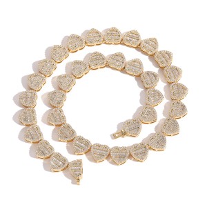 12mm Hip Hop Zirconia Heart Chain Brass Necklace