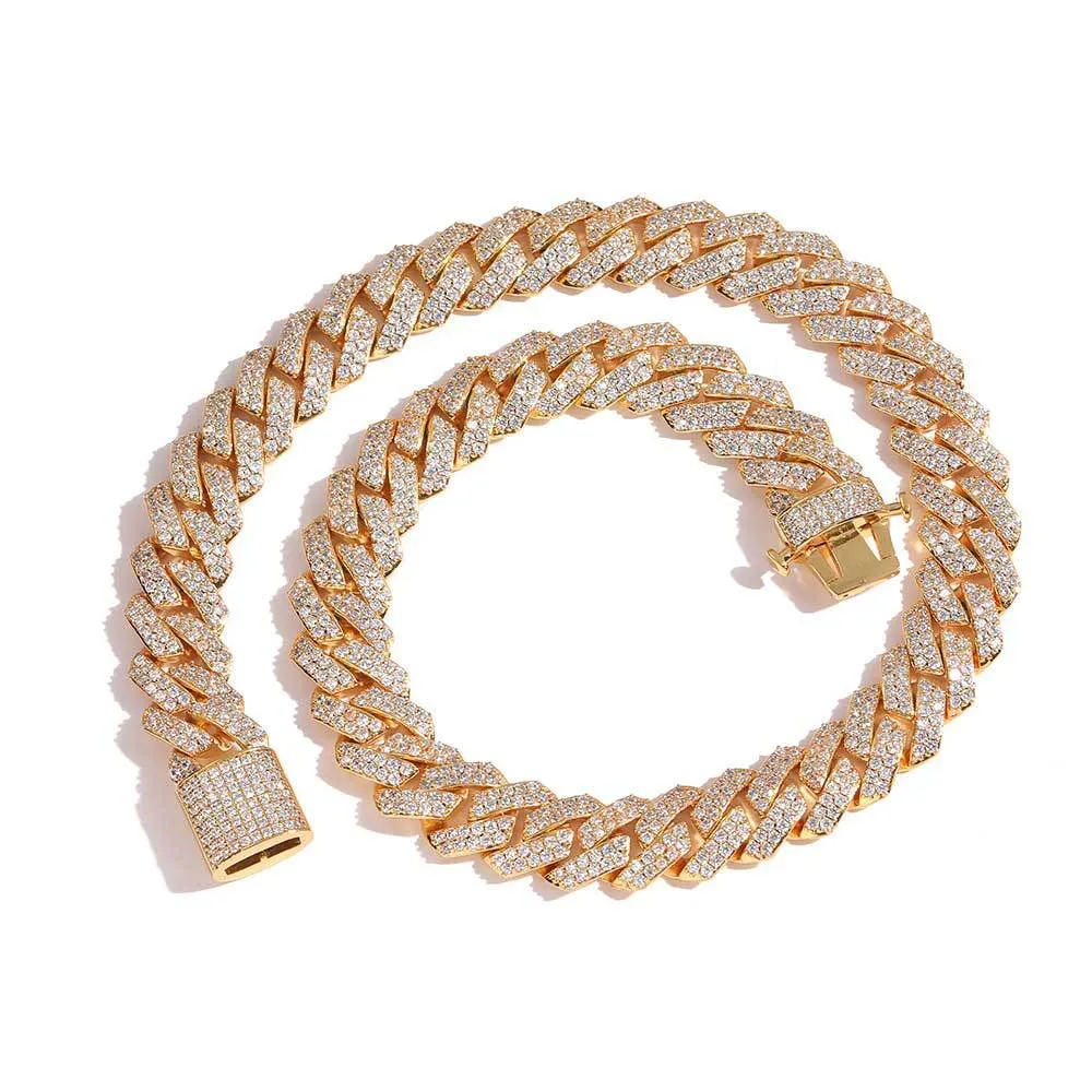 15mm Two Rows Zirconia Cuban Chain Brass Necklace