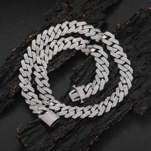 15mm Two Rows Zirconia Cuban Chain Brass Necklace