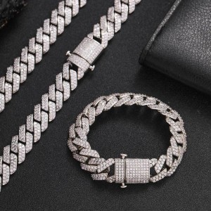15mm Two Rows Zirconia Cuban Chain Brass Necklace