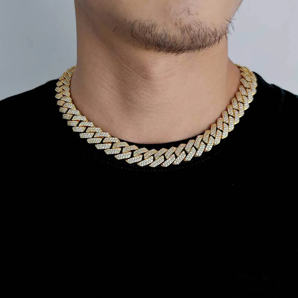 15mm Two Rows Zirconia Cuban Chain Brass Necklace - image1