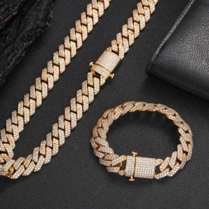 15mm Two Rows Zirconia Cuban Chain Brass Necklace