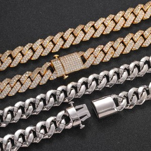 15mm Two Rows Zirconia Cuban Chain Brass Necklace